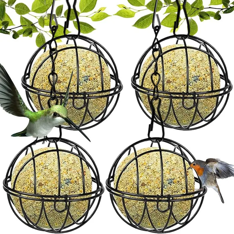 4Pcs Chit Ball Holder, Bird Feeder, Metal Hanging Bird Feeder, Fat Ball Holder For Hanging, Bird Feeder For Wild Birds Durable