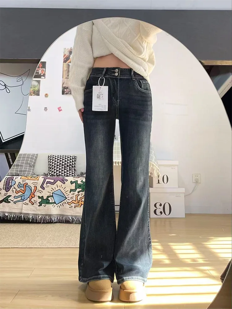 Jean crayon rétro Waed Fce doublé taille haute pour femme, pantalon amincissant, longueur au sol, nouvelle collection hiver