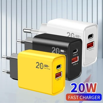 20W çift bağlantı noktaları tipi C PD şarj USB hızlı şarj iPhone 15 14 13 Xiaomi Samsung cep telefonu şarj adaptörü duvar şarj