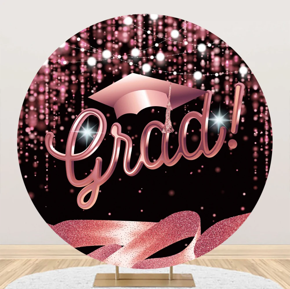 Laeacco Congrat Grad Round Backdrop Class of 2022 Rose Gold Bachelor Light Bokeh Girl Prom Party Portrait Photography Background