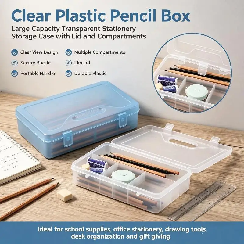 2-Layer  Stationery Holder Sticker Plastic Storage Box Manual Account Container Tool Case Mini Transparent Office Desk Organize