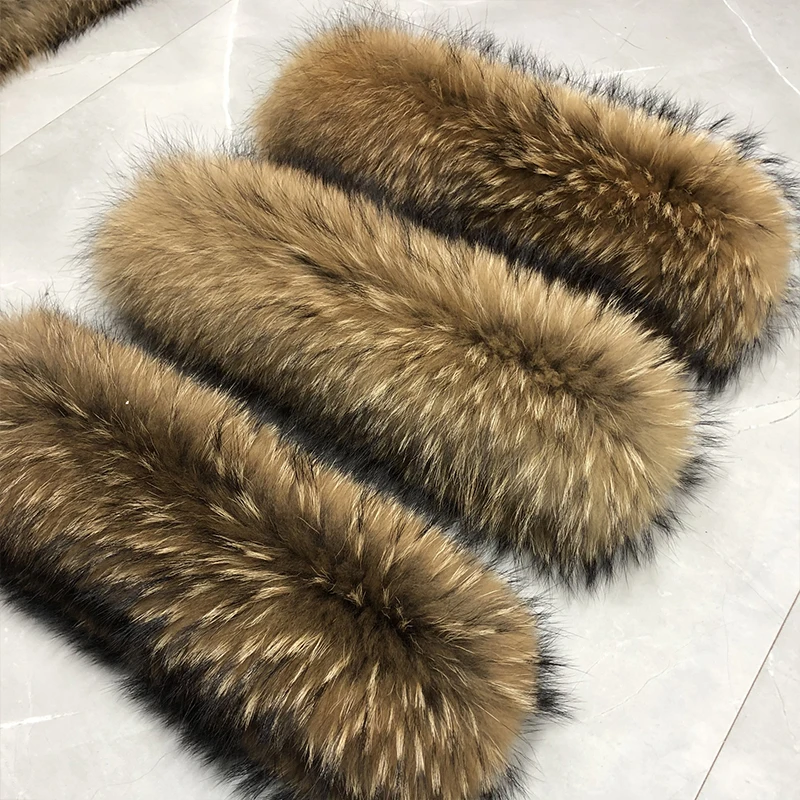 FTLZZ Winter 100% Real Fur Collar Warm Natural Raccoon Fur Scarf Women Genuine Fox Fur Collar Scarves Large Fur Male Snow Shawl