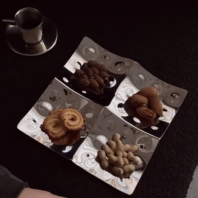 

304 Stainless Steel Fruit Tray, Minimalist Luxury Snack Bowl, Nordic Decorative Plate, Handcrafted for Entryway Display