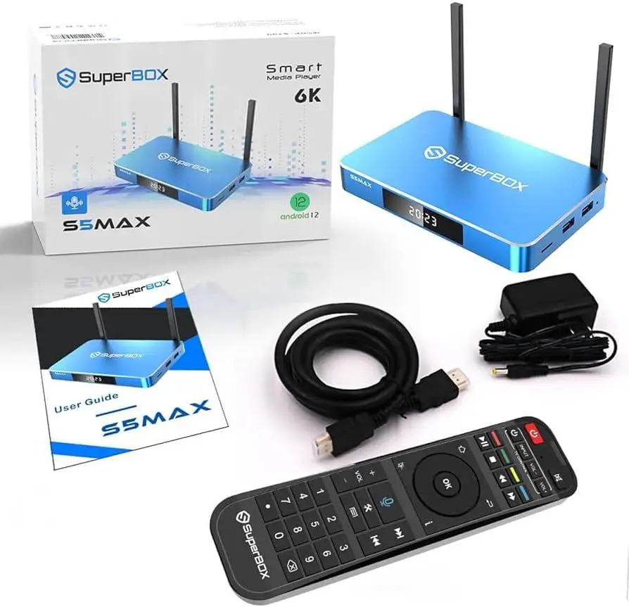 

купите 10, получите 5 бесплатно АКЦИОННОЕ ПРЕДЛОЖЕНИЕ Super Box S5 Max Streaming IPTV (6K) (Android 12) (WiFi 6) (4 ГБ) БЕСПЛАТНАЯ ДОСТАВКА