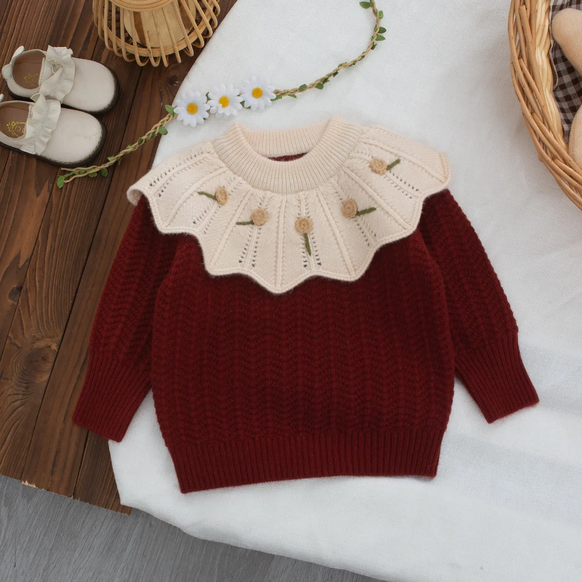 

Girls' autumn Korean style pullover sweater Children's cartoon crewneck knitted warm sweater top