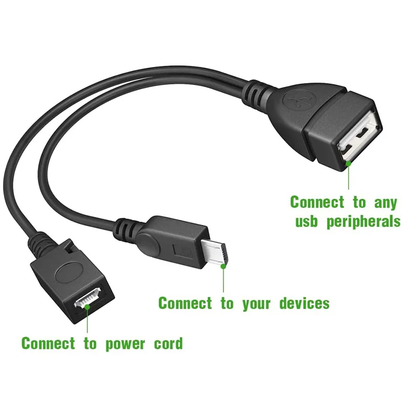 USB OTG Adapter,2-in-1 Micro USB to Type A Female OTG Cord w/ External Power Charging Port Y Splitter for Fire Stick,Android,SSD