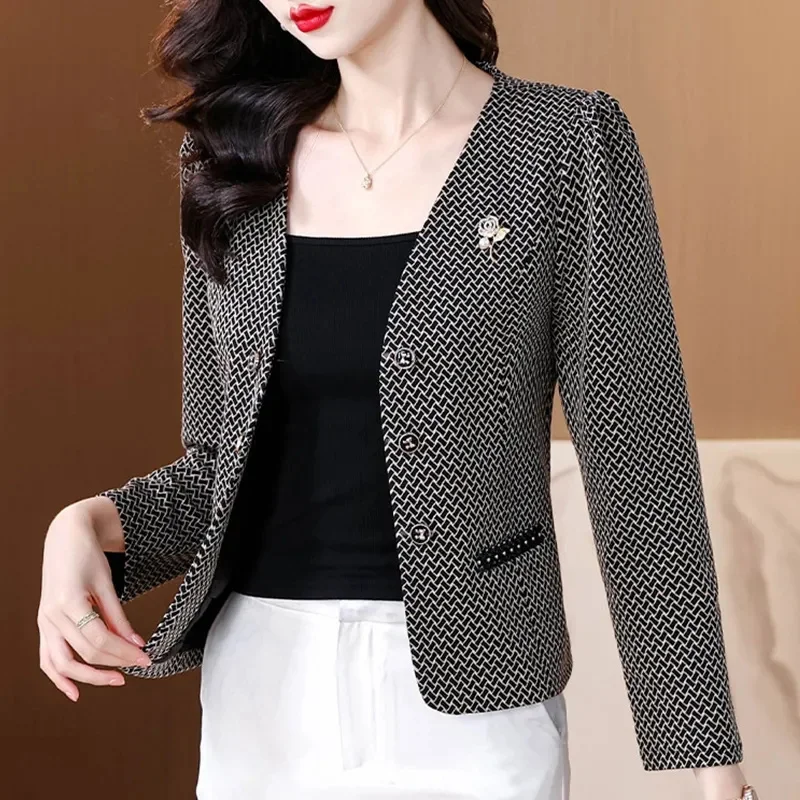 

Spring Autumn Suit Jacket Women's Coat 2026 New Small Fragrant Style Short Slim Temperament Double-breasted Top Suit Coat