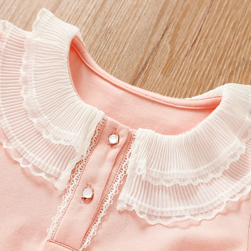 2023 Spring Autumn Fashion 3-12 Years Old Children'S Clothing Kids Lace Patchwork Peterpan Long Sleeve Tops Girls Basic T Shirts image 3