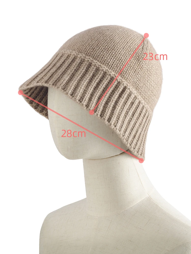 Women 35% Cashmere Dense Knit Bucket Hat 65% Fine Wool Ladys Thick Casual Fishing Cap Mens Warm Soft Real Pashmina Fall Winter