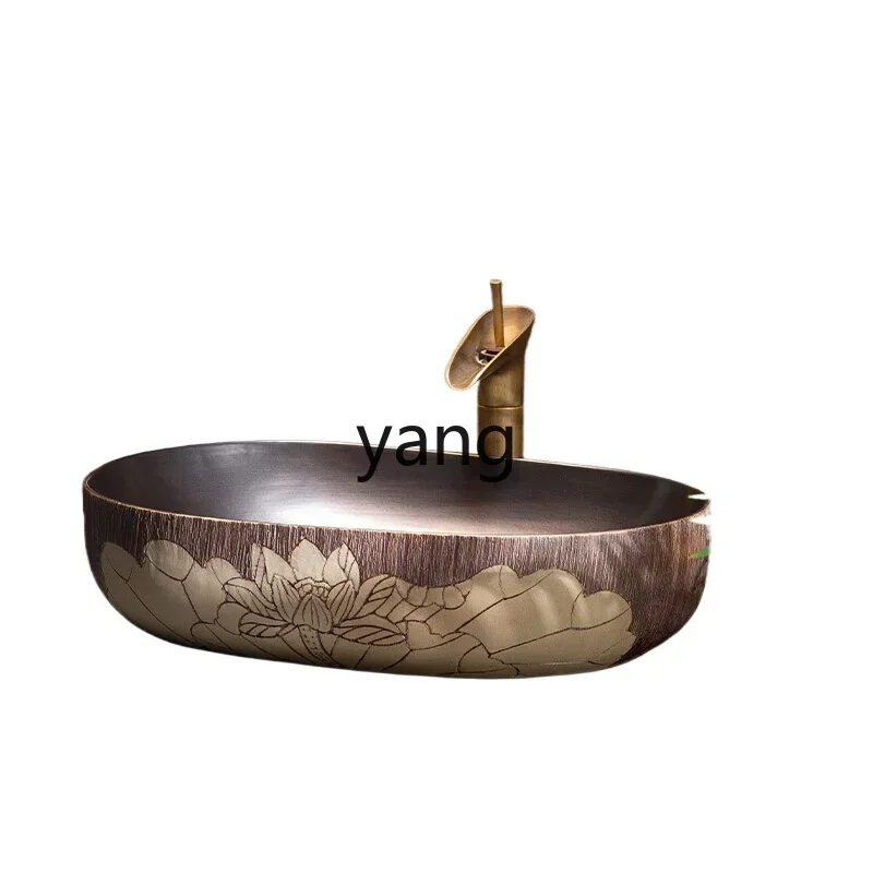 LH  Jingdezhen retro stage wash basin small size household balcony bathroom round washbasin art