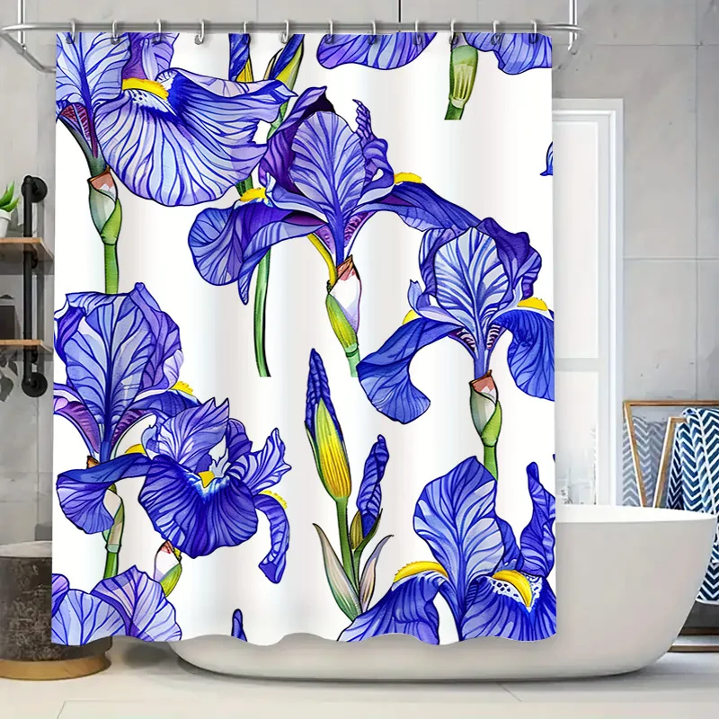 Delightful Blue Floral Shower Curtain Bath Decor, Home Accessories for Bathroom 180 x 180cm