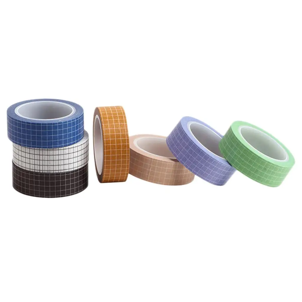 Grelha Impressa Washi Masking Tape Set, 15 mm De Largura, Colorido, 7 Rolos