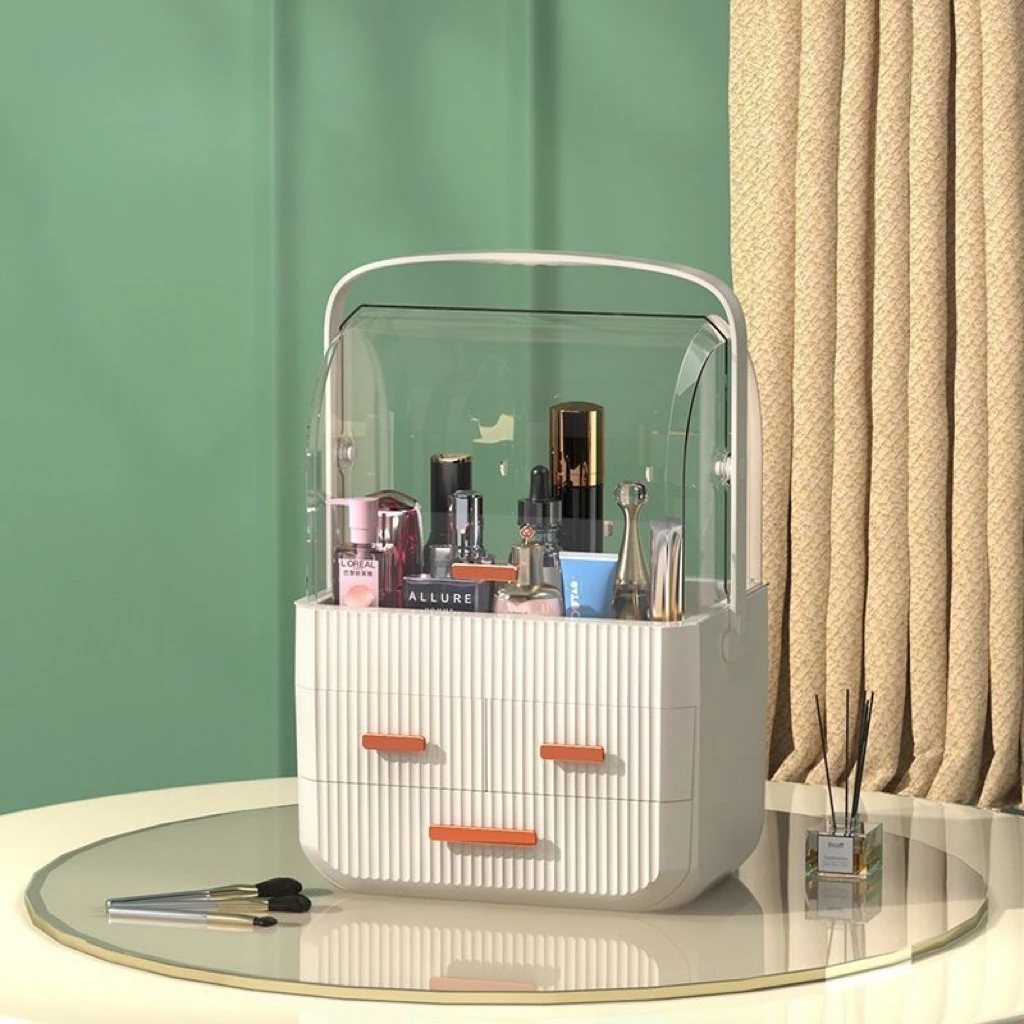 New Cosmetics Storage Box Portable Dustproof Transparent Large Capacity Makeup Organizer Skincare Products Home Desktop