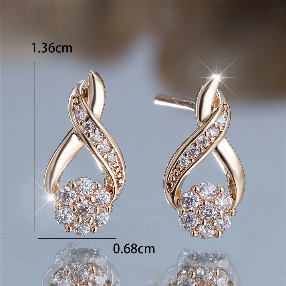 Cute Female Small White Round Stone Snowflake Stud Earrings Gold Color Zircon Wedding Jewelry For Women