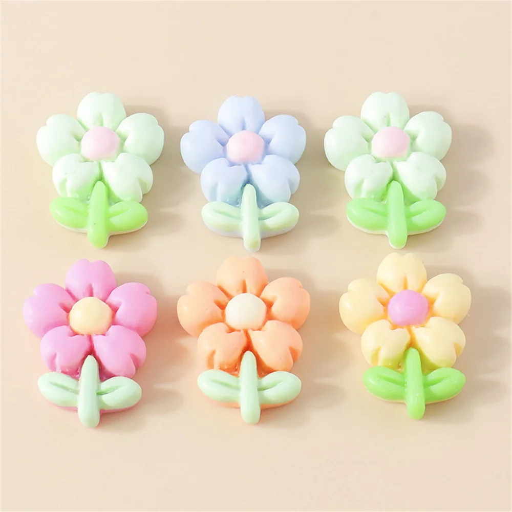 Leslie 15-teiliges Mix aus süßen Kawaii-Blumenanhängern aus Harz, Flatback-Cabochons für DIY-Schmuckherstellung, handgemachte Armbänder und Halsketten – Detail 5