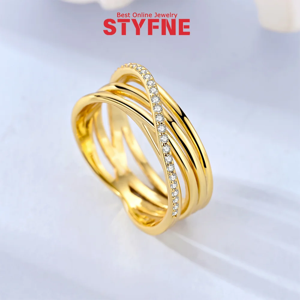 Rings 925 Silver Zircon Geometric Lines Multi-layered Interwoven Gold Rings for Women Party Engagement Anniversary Fine Jewelry