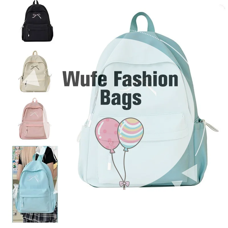 กระเป๋าเป้สะพายหลังสีพื้นน่ารักสไตล์เกาหลี ความจุเยอะ น้ำหนักเบา เหมาะสำหรับเดินทาง ปักลายโบว์  กระเป๋านักเรียน ของขวัญ