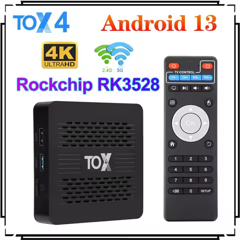 TOX4 Smart TV Box Android 13 Media Player Set Top Box 4GB 32GB RK3528 Dual Wifi 1000M LAN BT5.0 H.265 4K 60fps DLNA USB3.0