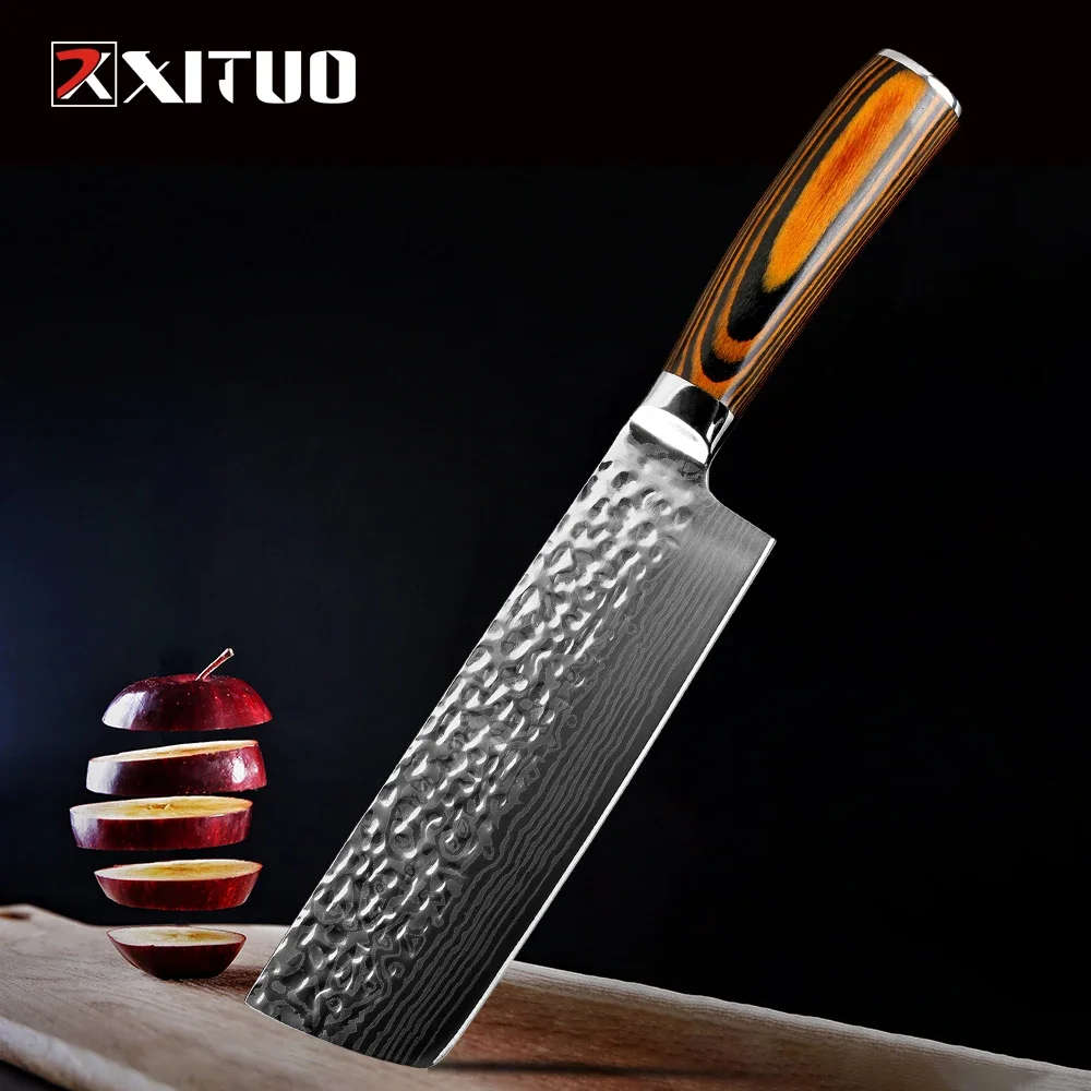 Xituo Wahl nakiri 440c Edelstahl Muster Hackmesser Kebab Messer Rindfleisch Fisch Lachs Gemüse Küche Schneidwerk zeug Holzgriff