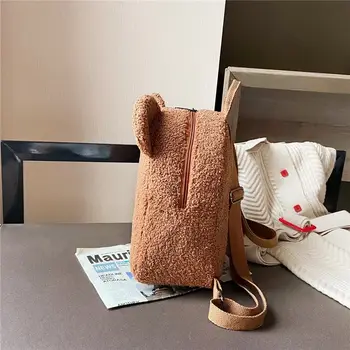 1個可愛熊耳羊毛小背包,兒童女孩休閒保暖羊毛日用背包,書包,旅行購物背包 8 最佳銷售 可愛迷你背包 - №6