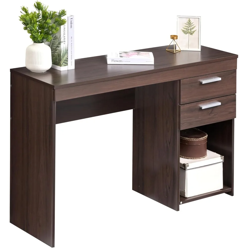

48" Modern Computer Desk with Drawers, Small Desk for Bedroom or Office, Espresso Brown