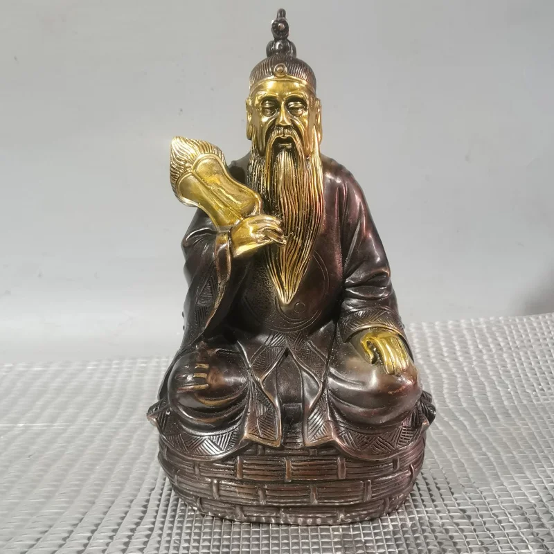 Gilt copper statue of the Supreme Elder Laojun, Three Clarity God, antique Daoist ancestral figure