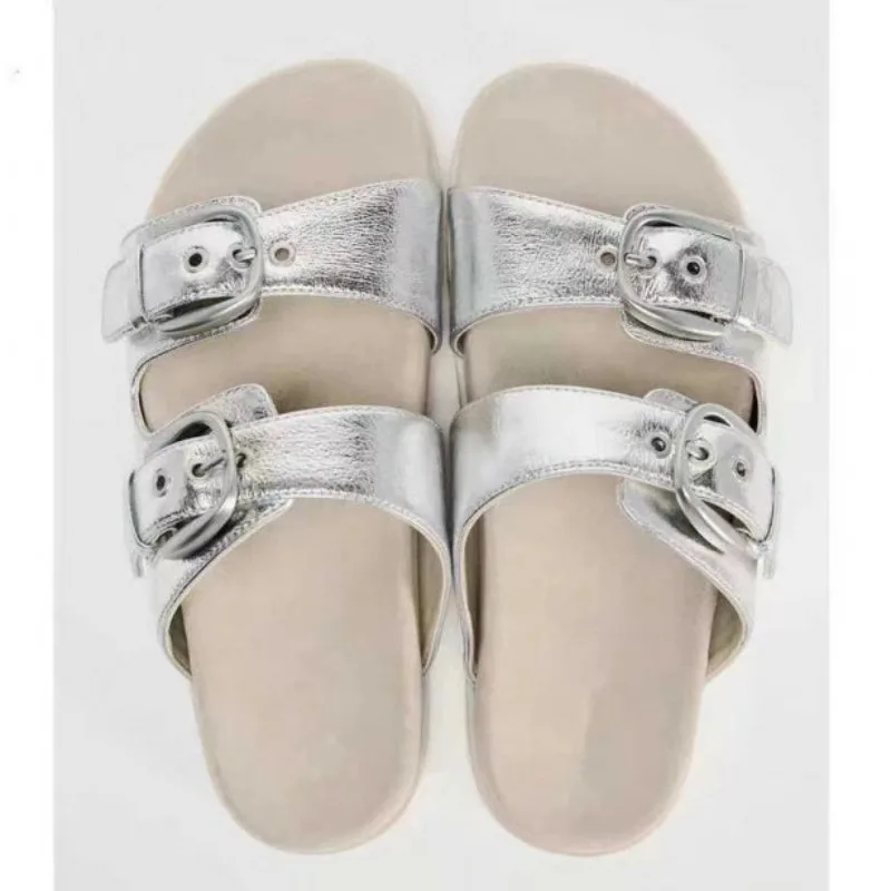 2024 Summer Sliver Flat Sandals for Woman Outdoor Classic Buckle Casual Thick Sole Platform Seaside Female Beach Shoes