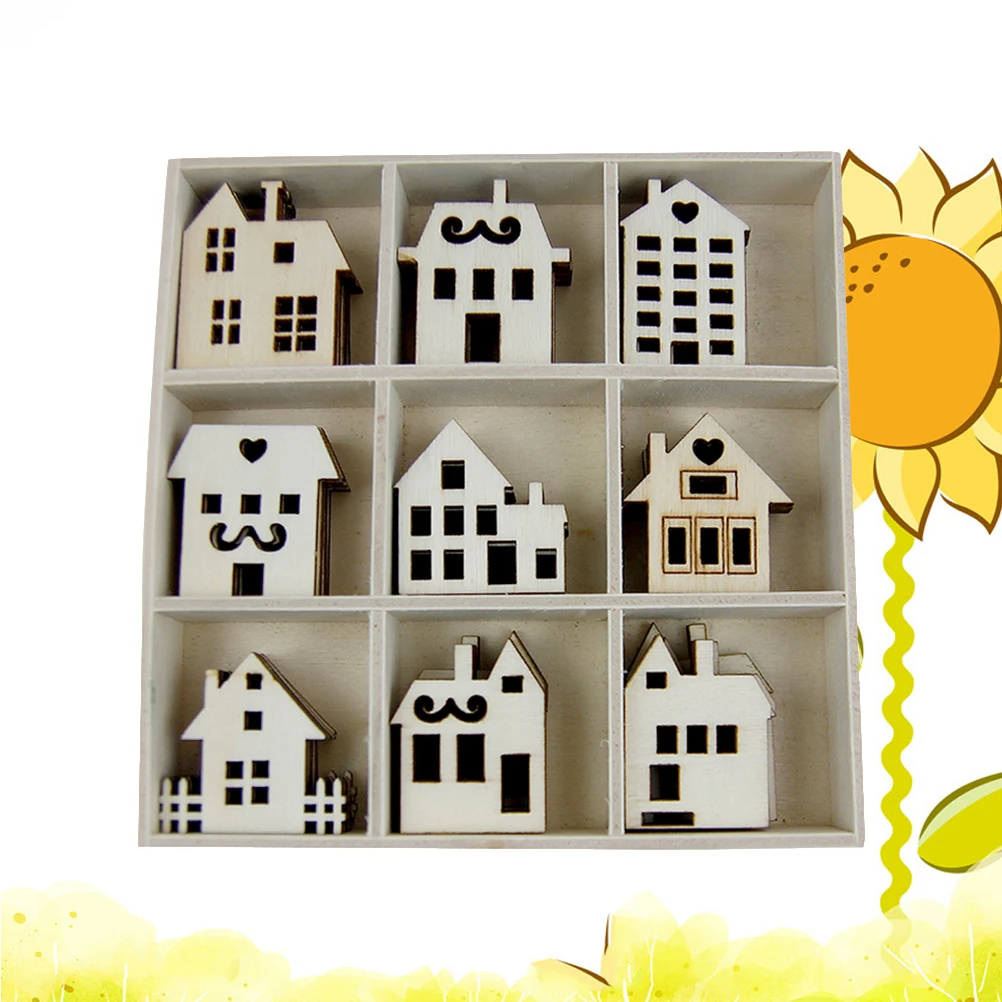 

45pcs Wooden Slices House Shaped Diy Crafts Accessories Smooth Lightweight Hanging Decorations For Wall Home Ornaments Christmas