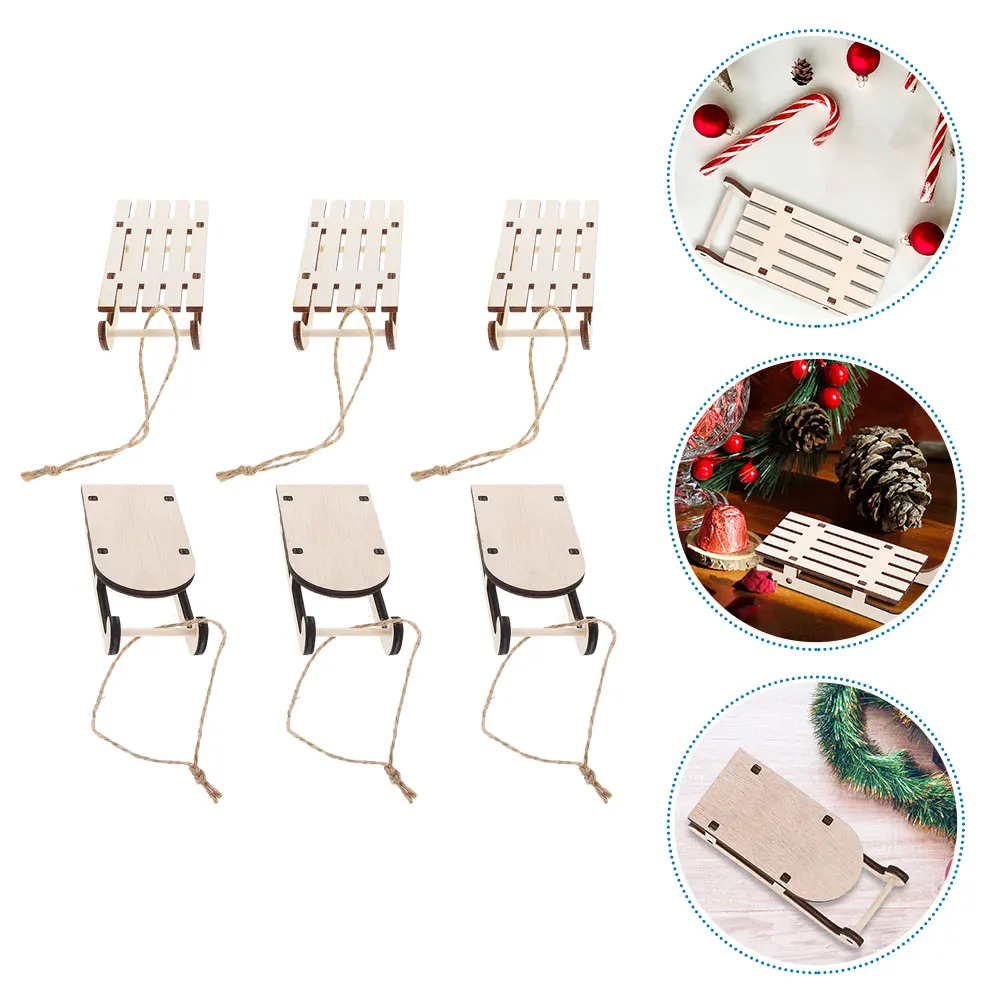 

6Pcs Charming Unfinished Wood Sled Decorations Mini Christmas Ornaments For Tabletop