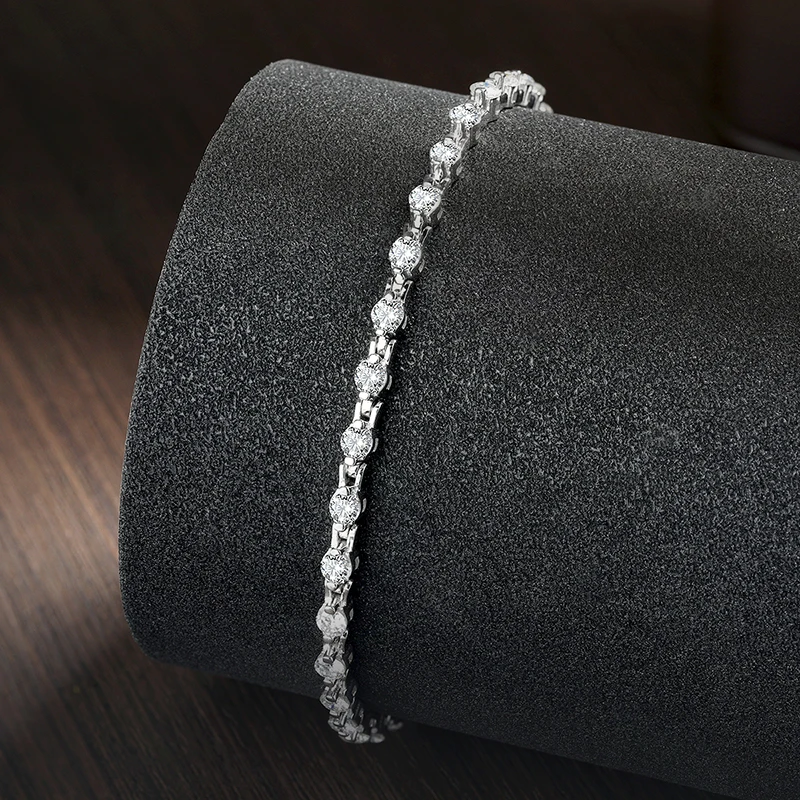 KNOBSPIN 3mm D VVS1 Moissanite Tennis Bracelet Solid s925 Sterling Silver Plated 18k White Gold with GRA Bracelets for Women Man