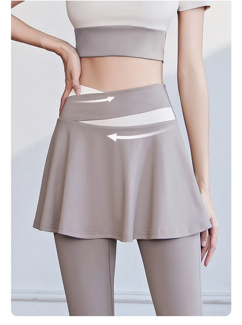 Faux pantalon de Fitness deux pièces pour femmes, avec jupe, fermeture éclair, entrejambe ouvert, rencontres en plein air, sans sexe, pratique