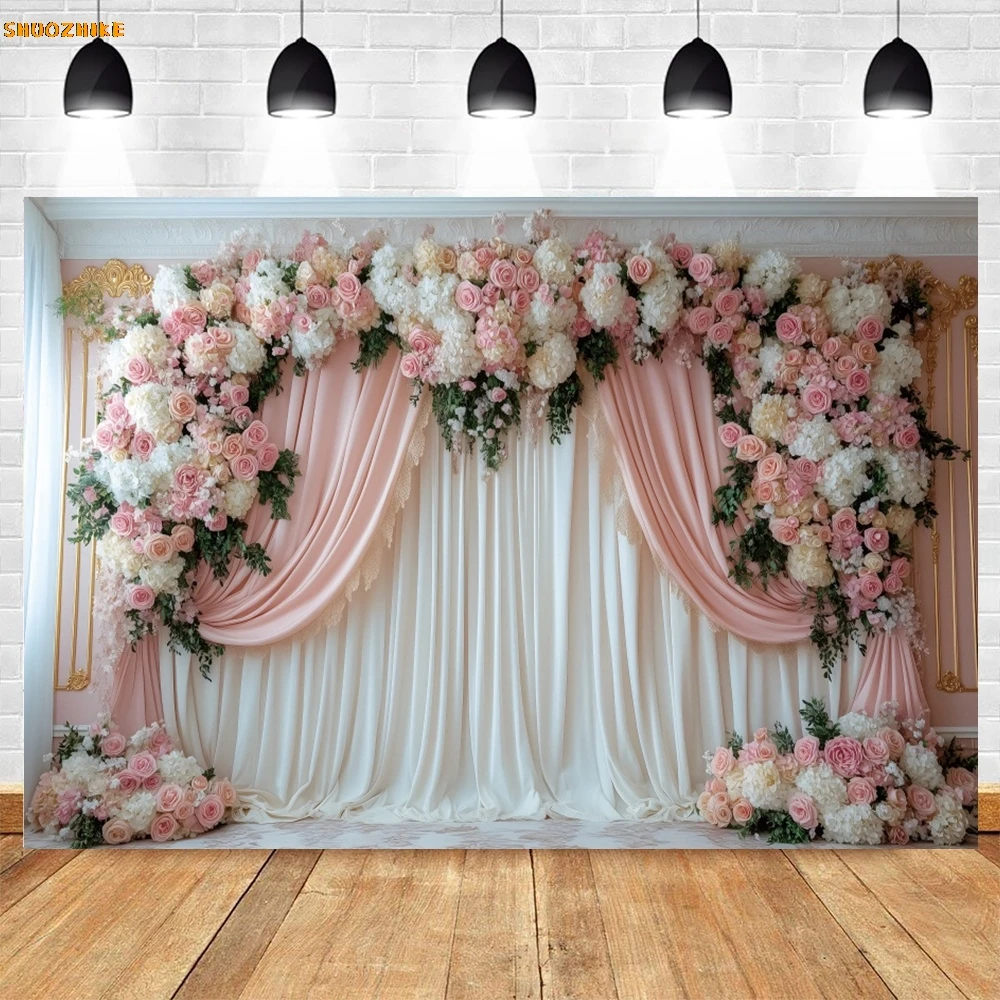Kwiaty ślubne tło stojak na kwiaty kurtyna wieczór panieński panna młoda fotografia portretowa tło wystrój Photostudio Photobooth