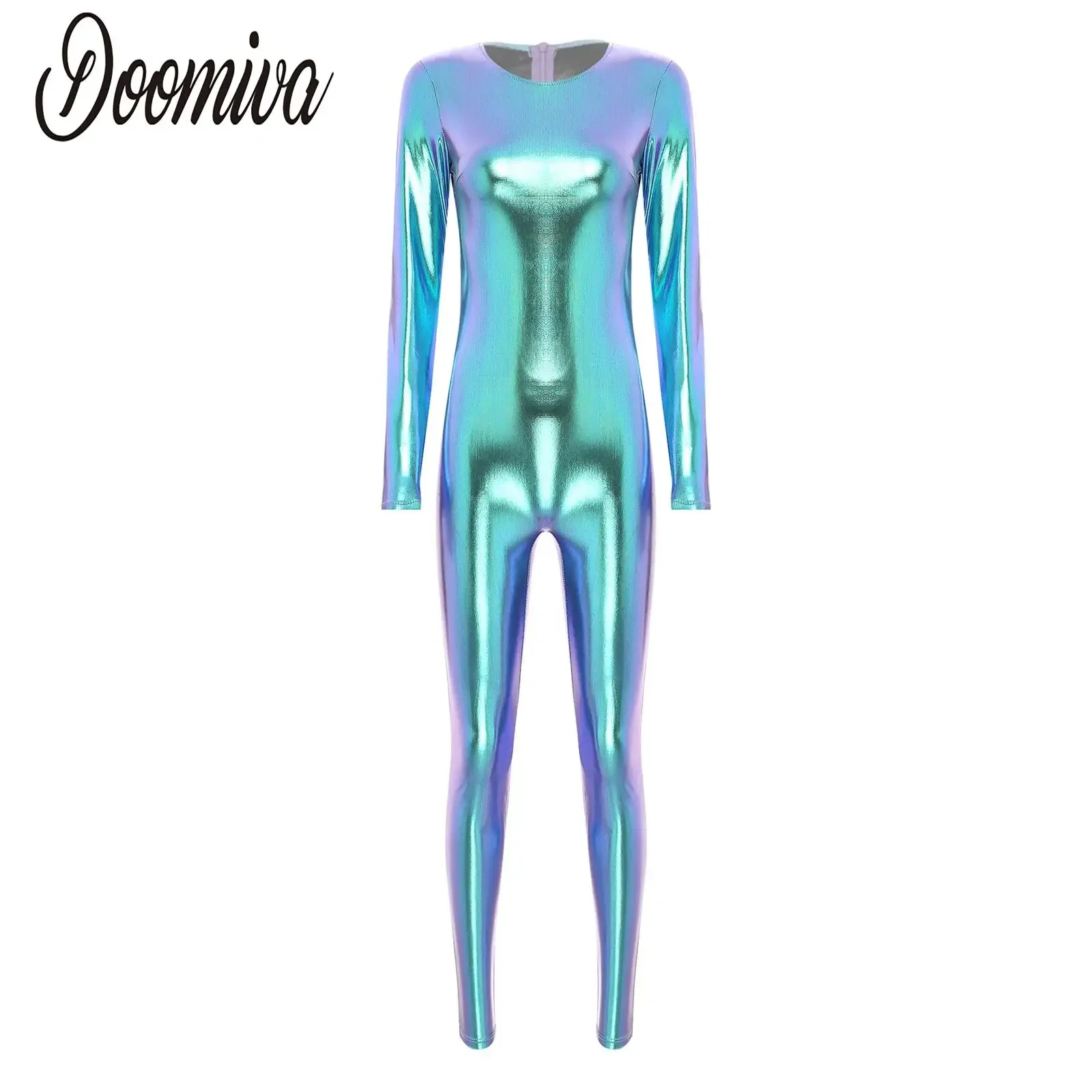 

Women's Shiny Metallic Full Body Suits Unitard Jumpsuit Skinny Back Zipper Catsuit Party Rave Dance Club Show Cosplay Costume