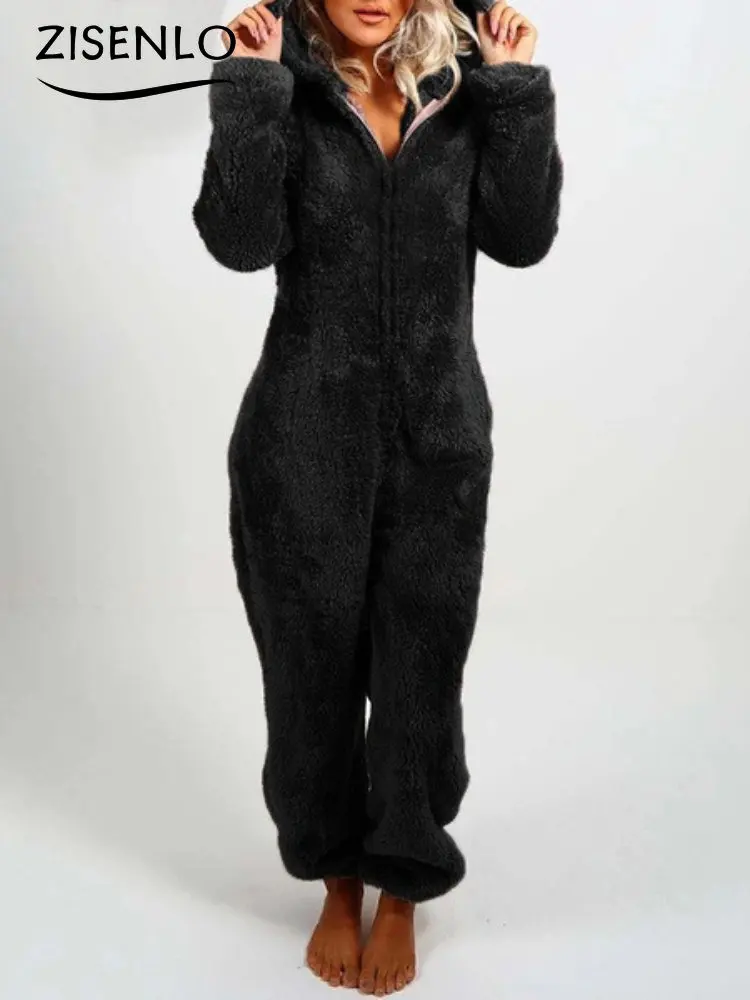 Overalls for Women New Warm Solid Color Casual Hooded Jumpsuit One-pieces Club Outfits for Women Female Jumpsuit Bodysuit Women