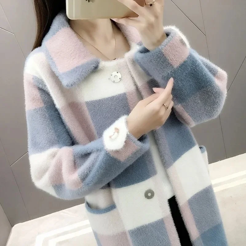 

Women Imitation Mink Velvet Overcoat Nice New Autumn Winter Mid-length Woolen Coat Jacket Female Hooded Windproof Windbreaker