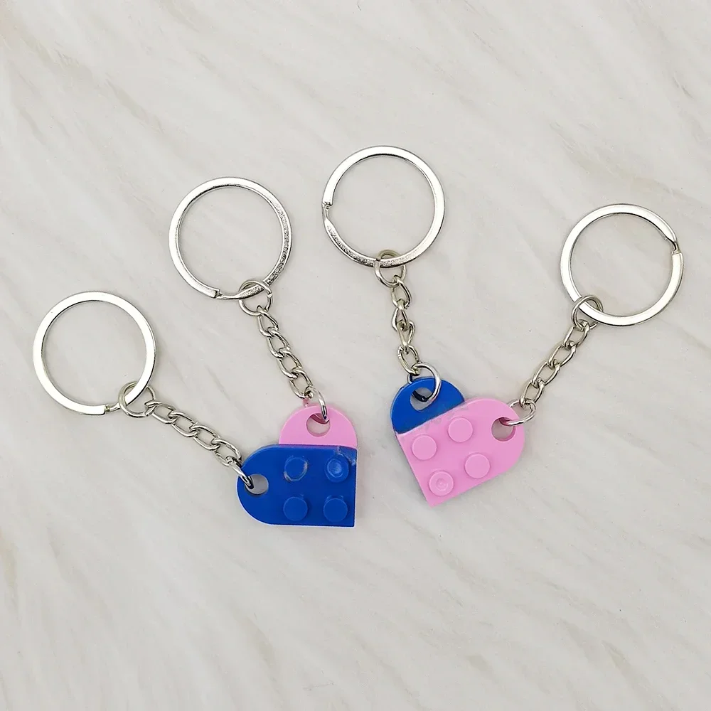 Fun Couple Building Block Heart-shaped Keychain 2-in-1 Detachable