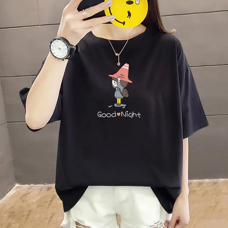 100% Cotton Women Clothing Summer T Shirt Letters Printed Big Size T-shirt Short Sleeve High Quality Top Girl Graphic Clothes