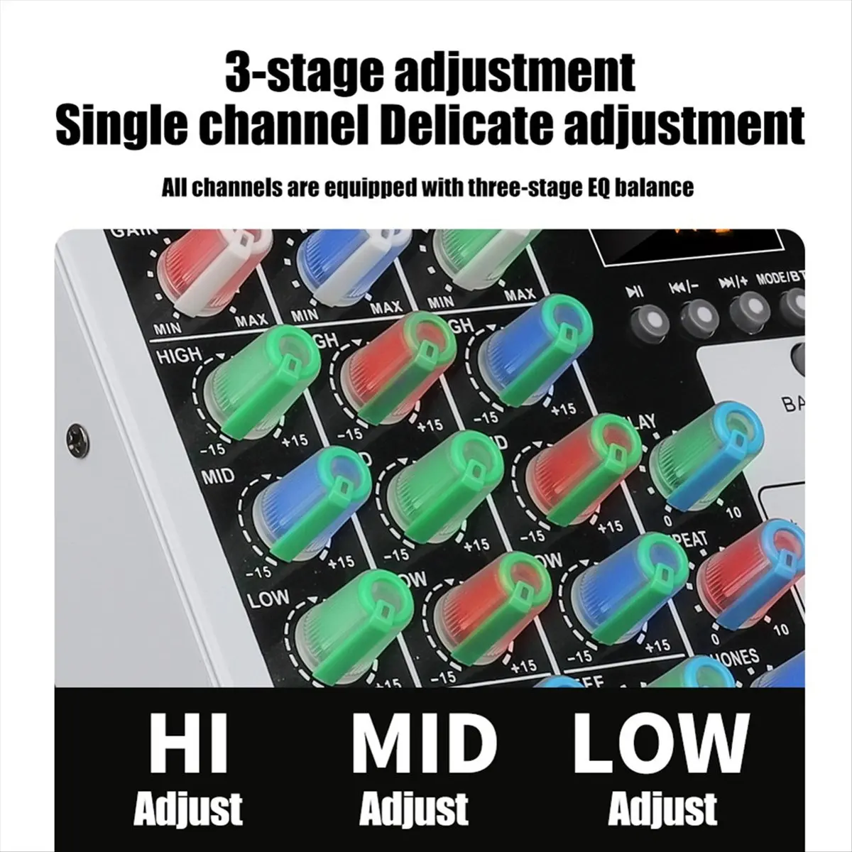 DT77 4 Channels Audio Mixer Portable DJ Karaoke Mixing Console XLR Bluetooth 48V Phantom Power for PC MP3 Recording EU Plug