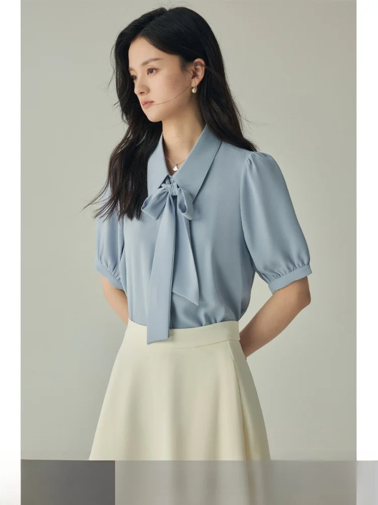 

Yake Home e Blue Silk Женский ort Sve irt Summer Profional Карьера Интервью Faionable Busin Commute irt