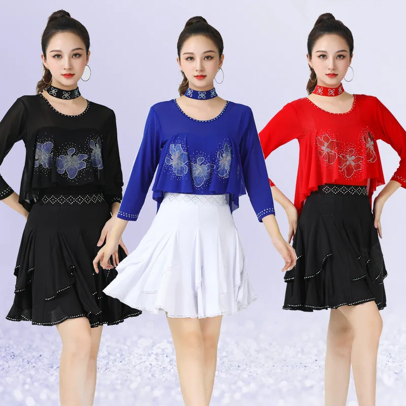 new-giteba-square-dance-performance-clothing-fashionable-latin-modern-rhinestone-women's-dance-half-sleeve-shirt-skirt