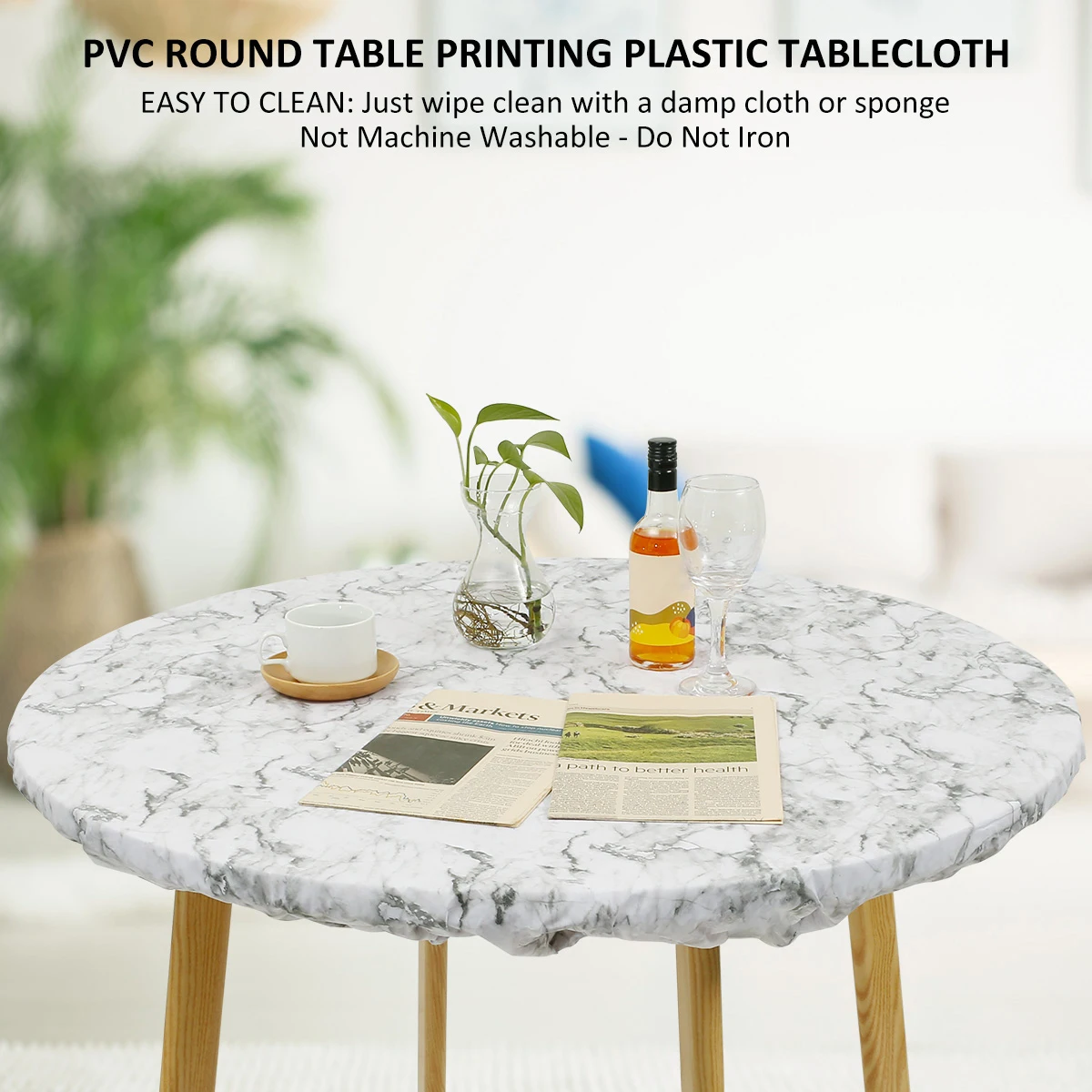 Round Tablecloth PVC Waterproof Oil-Proof Elastic Edged Party Wedding Table Cloth Home Decor Kitchen Table Protection Cover