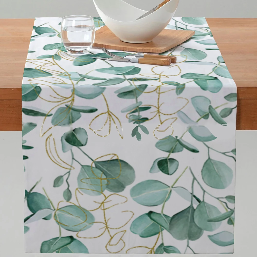 Eucalyptus Table Runner Spring Summer Anniversary Leaf Greenery Sage Green Table Decorative Celebration Party Holiday Decor