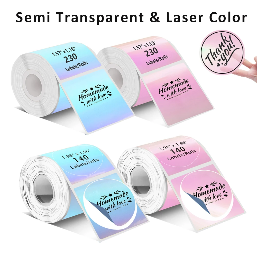 กึ่งโปร่งใสเลเซอร์สีฉลากกาวความร้อนม้วน,ชุดสําหรับ phomemo M110/M200/M120/M220 E210 P50 DETONG P1 MUNYUN MAKER