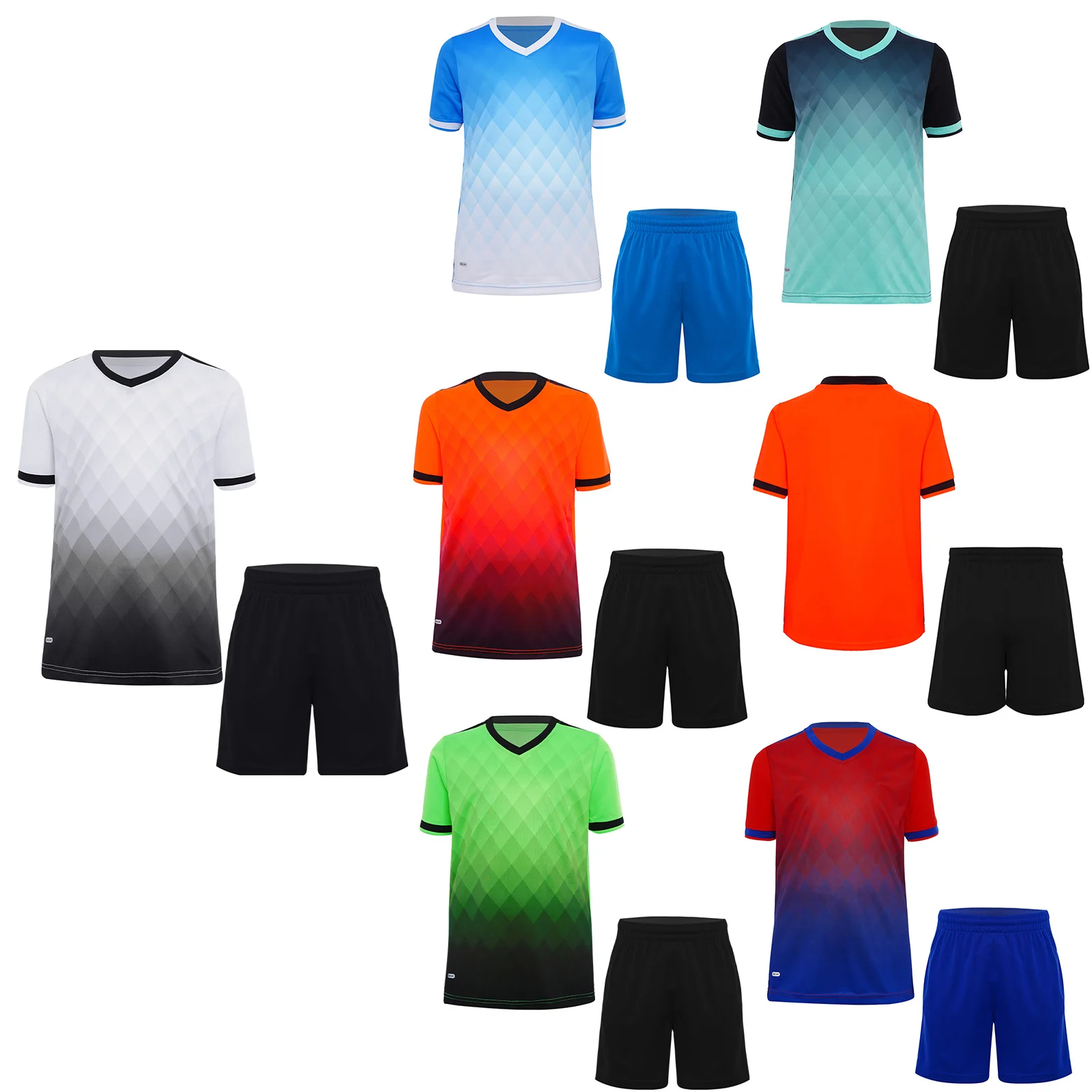 2 Pcs Kids Boys Football Jersey Tracksuit Training Uniform Short Sleeve Stylish T-shirt with Drawstring Shorts Sportswear Outfit