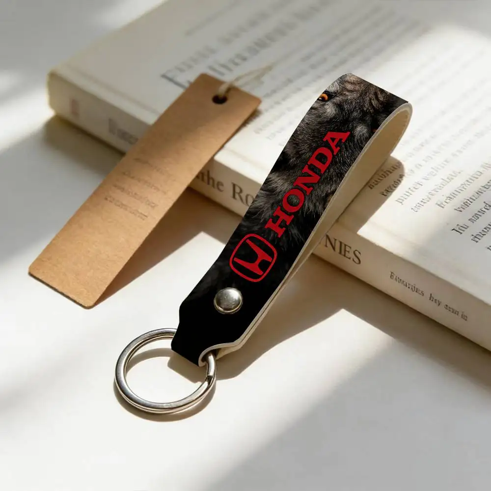 

For Honda PU Leather Motorcycle Keychain Universal Motorbike Key Ring Holder For Riders Men Gift