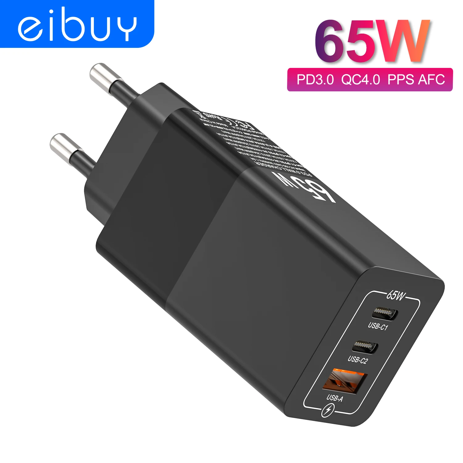 

65W GaN USB C Charger Fast Charging Laptop Adapter PD65W Type-C Chargers Korea KR Plug for MacBook iPhone Samsung S23 S24 Ultra