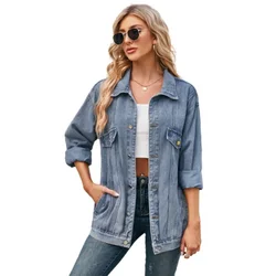 Autumn Winter Vintage Loose Women Jacket Lapel Single-breasted Cardigan Denim Coats Optional Detachable Hooded Female Outerwear