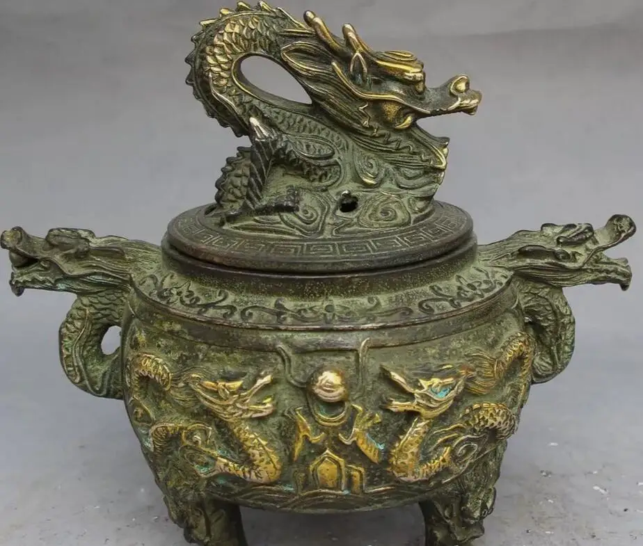 Old Signed Bronze Gilt Beast Dragon statue Incense Burners Wish Wealth Censer