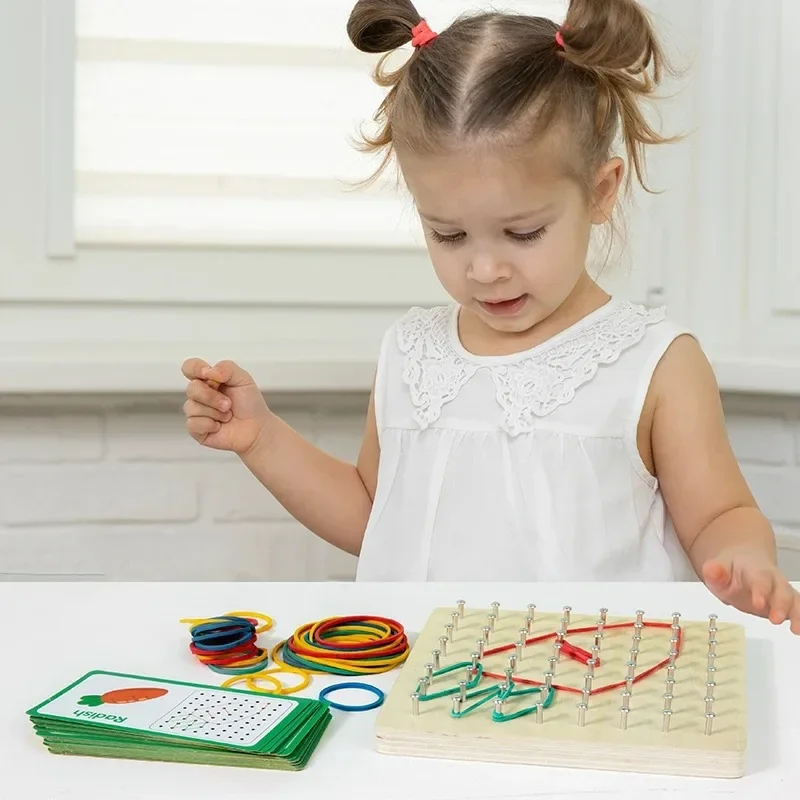 몬테소리 나무 어린이 교육용 장난감 네일보드 기하학 수학 교구 형태 인식 상상력 발달