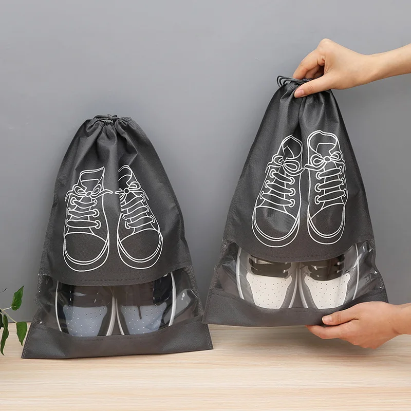 Portable Drawstring Shoe Storage Travel Bags With Clear Window Dust Proof Organizer Pouch For Home Travel Closet Daily Use
